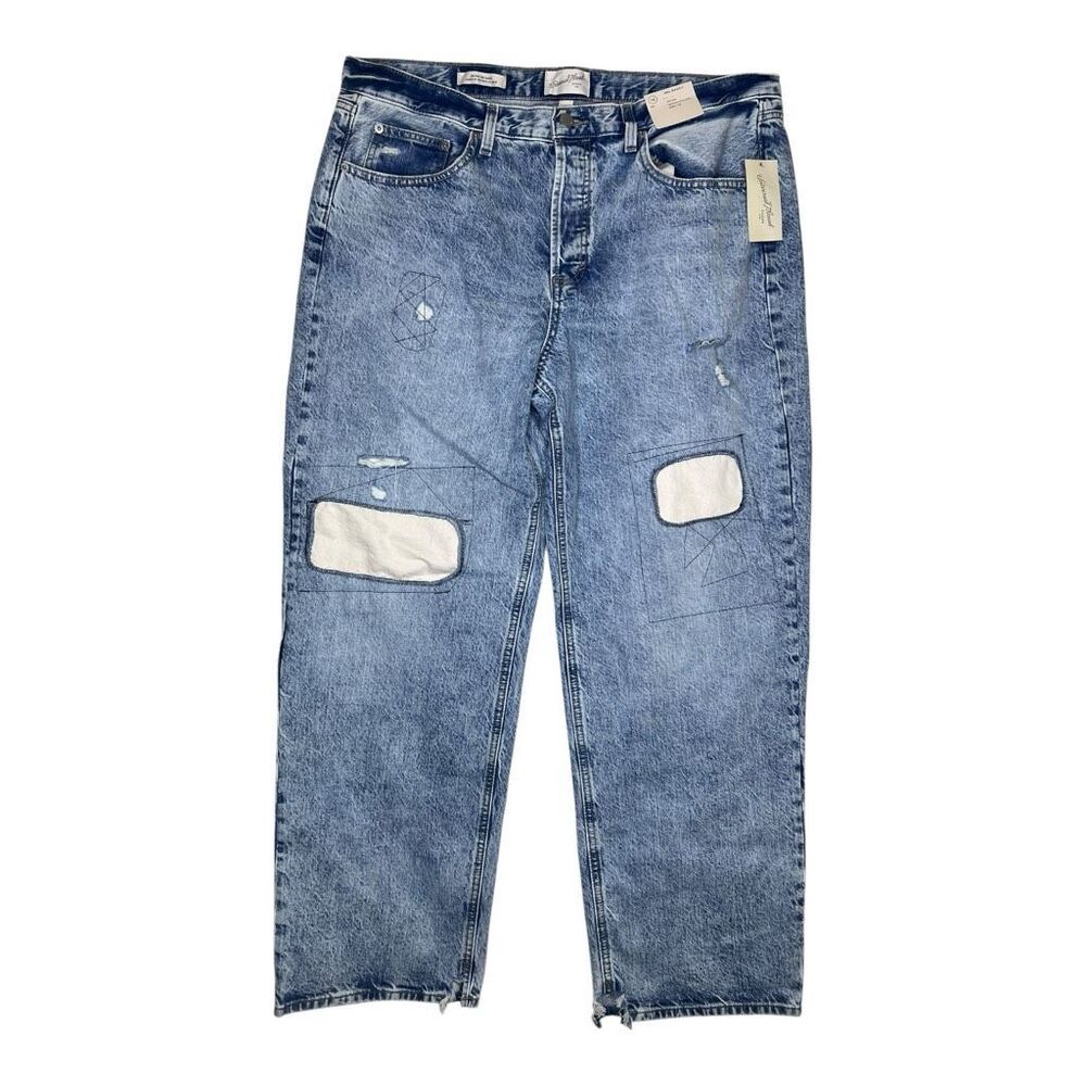 NEW Universal Thread 90s Baggy Jeans Women’s 16R Light Wash Distressed Patch Den